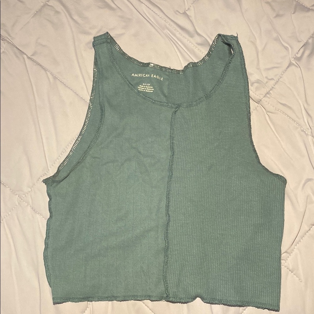 American Eagle Outfitters Green Ribbed Crop Tank Top